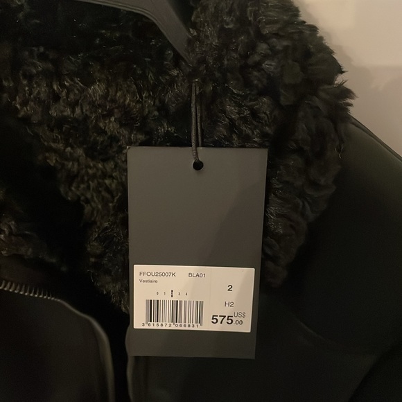 THE KOOPLES BLACK faux fur leather bomber coat jacket nwt sz2 ( medium ) NEW - Picture 12 of 14